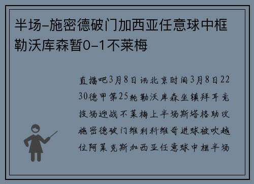 半场-施密德破门加西亚任意球中框 勒沃库森暂0-1不莱梅